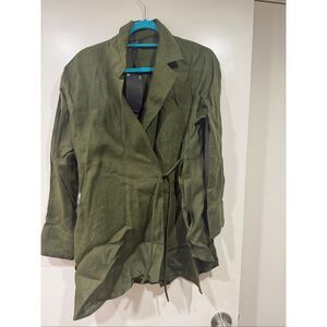Massimo Dutti olive green talla made in Morocco Italian fabric long sleeve linen